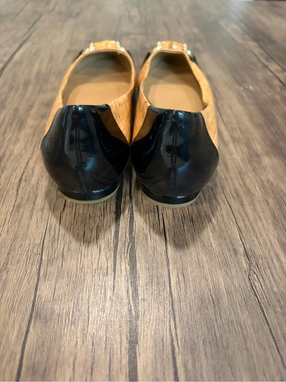 TALBOTS Cork Bamboo Ballet Flats 9 Patent Leather Black Workwear Casual Luxury